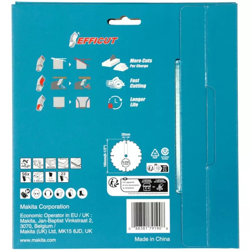 Makita Efficut B-57336-2 disco para sierra circular, 165 x 20 mm, 56 dientes, 2 uds.