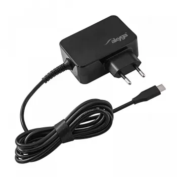 Fuente de alimentación para portátil USB-C GaN Akyga AK-ND-80 45 W, PD 3.0, 5–20 V, cable de 1,8 m, negro