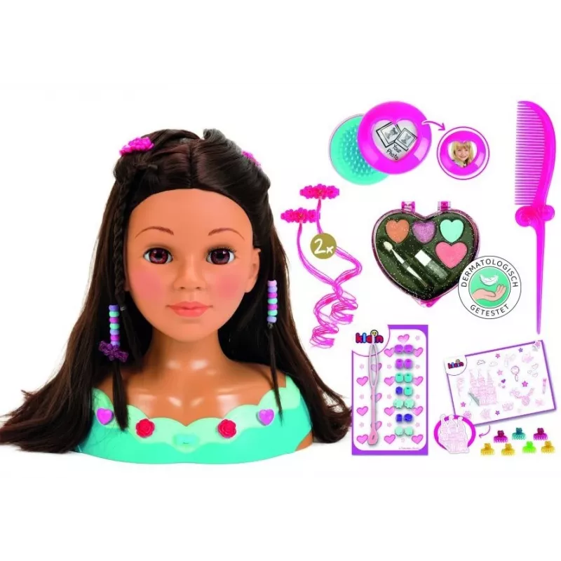 Cabeza de estilismo KLEIN Mia 5201 con cabello realista y accesorios para practicar peinados