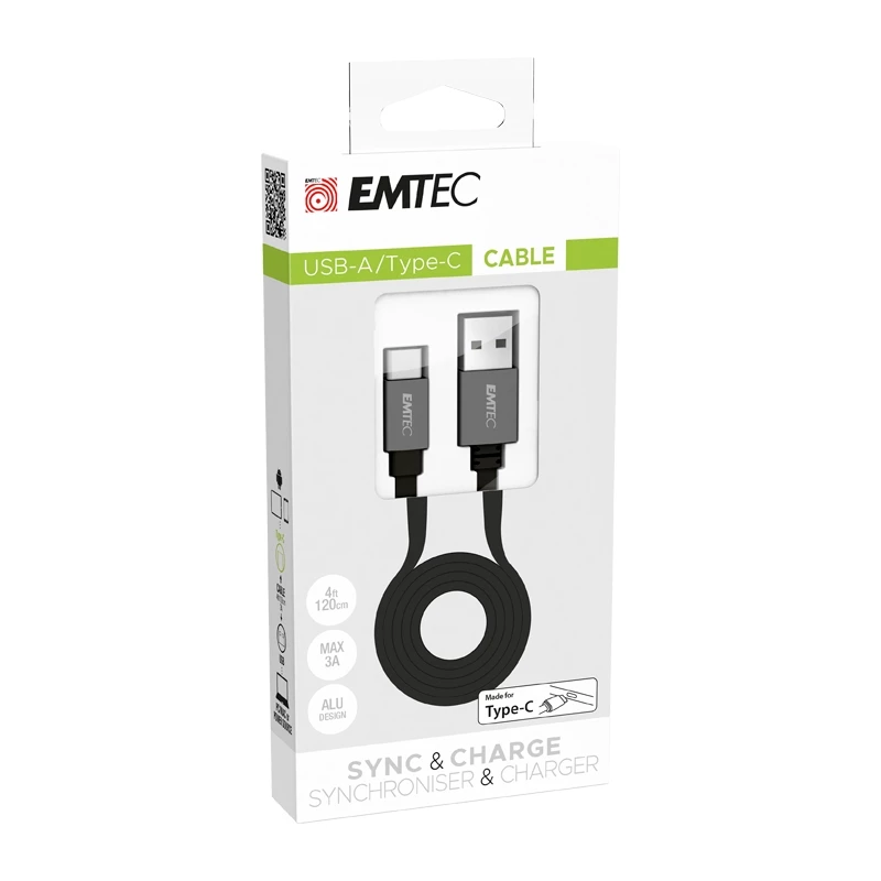 Cable USB Emtec T700C 1,2 m USB A a USB C negro