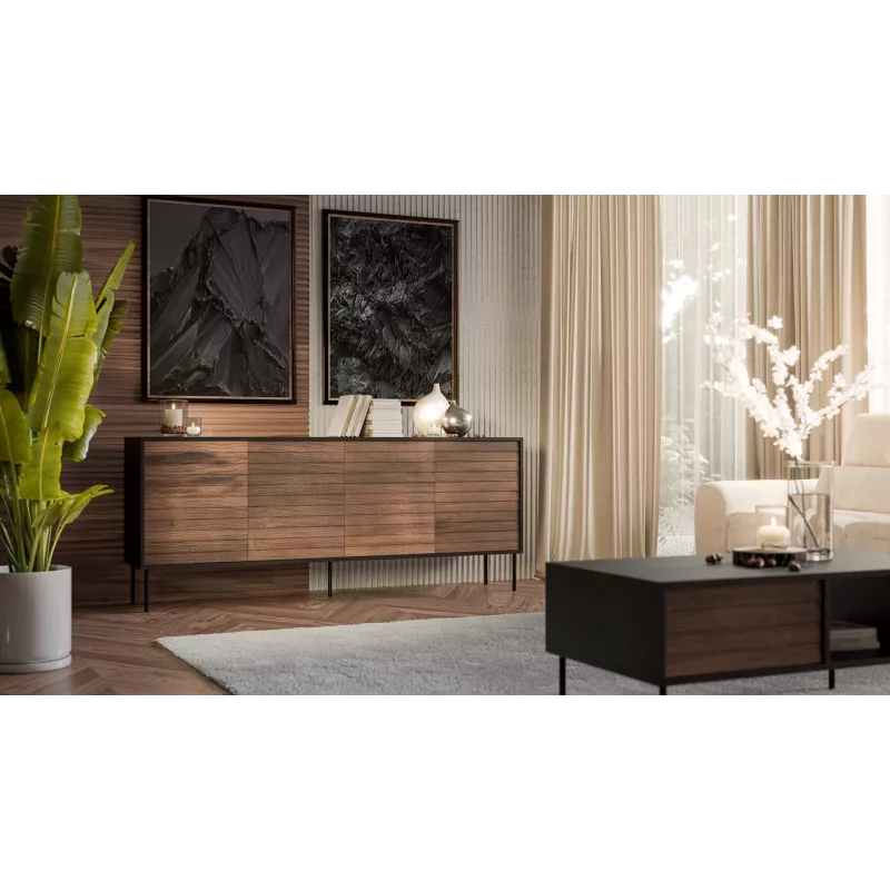 Cómoda Cama 4D CORTINA 200x40x81 negro/nogal