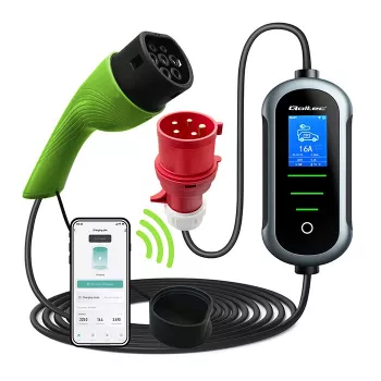 Cargador para coche eléctrico QOLTEC Mobile EV 2en1 Type2 11 kW 400 V Wi‑Fi TUYA SMART LIFE LCD wallbox portátil cable 5 m