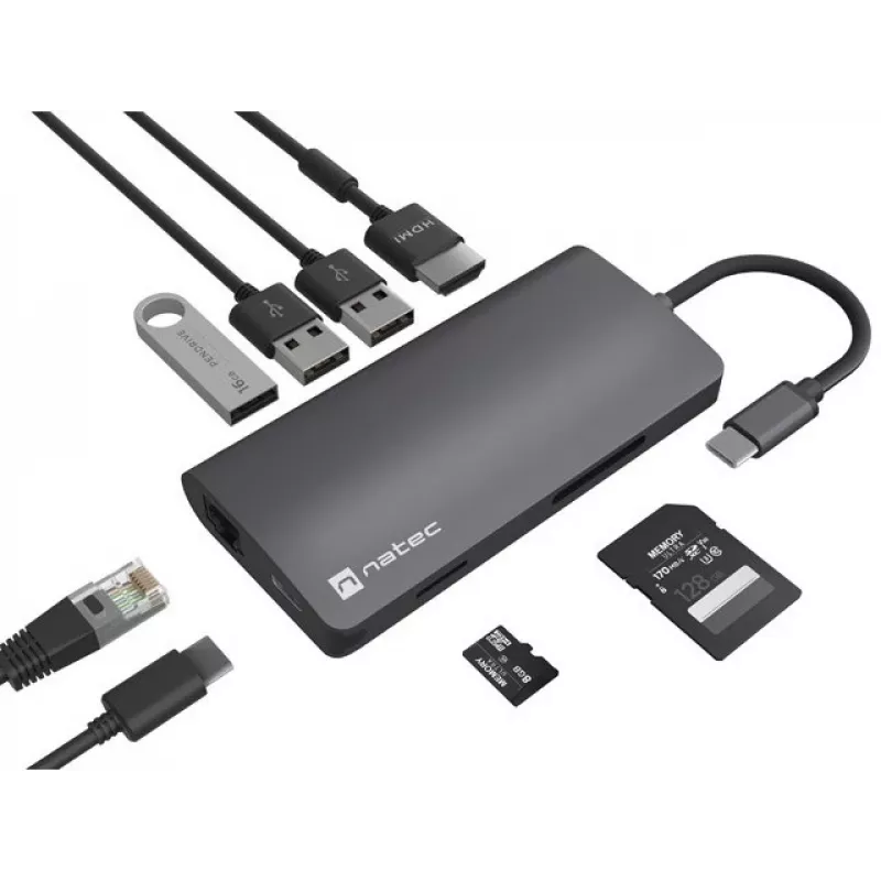 Base de acoplamiento NATEC NMP-2162 USB 3.2 Gen 1 Type-C gris con cable