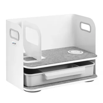 Organizador de escritorio con cajón y cargador inalámbrico Ergo Office, blanco, máx. 10 kg, ER-441