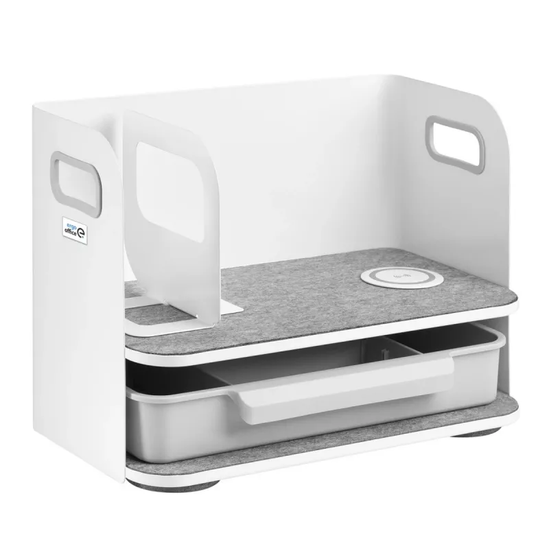 Organizador de escritorio con cajón y cargador inalámbrico Ergo Office, blanco, máx. 10 kg, ER-441