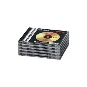 Jewel case para CD Hama estándar, pack de 5 funda C-shell 1 disco negro, transparente