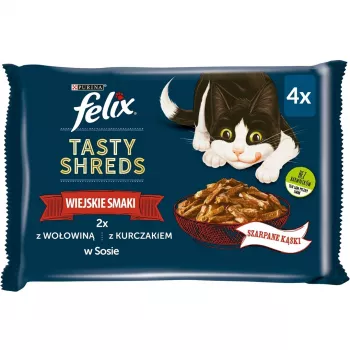 FELIX Tasty Shreds con ternera y pollo - 4x 80g