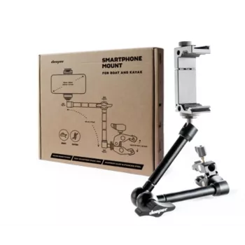 Soporte para smartphone deeper ITGAM0026 para kayak y barco – aluminio, ángulo ajustable, pinza en C hasta 41 mm, distancia del teléfono 65–95 mm