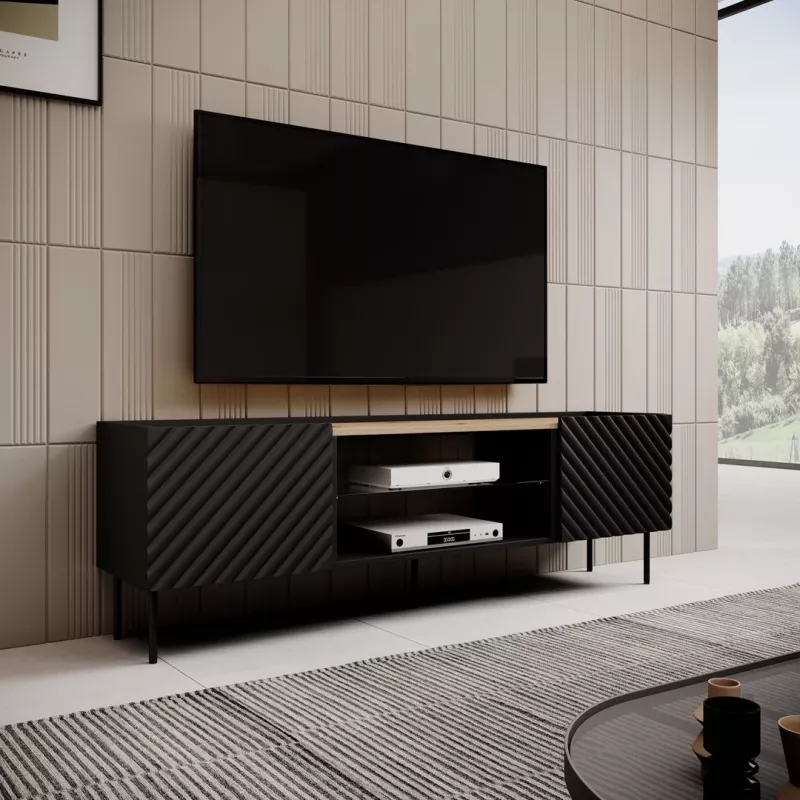 Mueble RTV EF ONDA 180x40x39-58 negro (de pie o montado en pared)