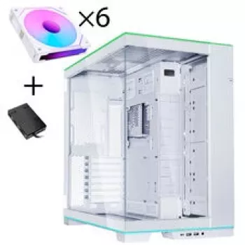 Bundle de caja para PC Lian Li O11 Dynamic EVO RGB, semitorre, ARGB, cristal templado + 6x ventiladores UNI FAN SL-INF Reverse Blade - blanco