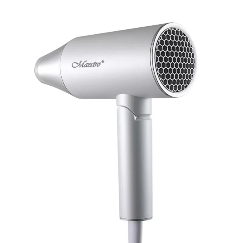 Secador de pelo Maestro MR-213 2100W mango plegable, 2 velocidades, golpe de aire frío, concentrador de doble pared, plata