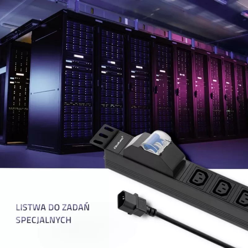 Qoltec 53999 Regleta PDU para rack de 19 pulgadas, 1U, 8x IEC C13, 10 A, con disyuntor, 2 m