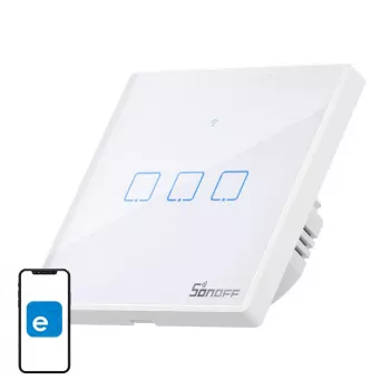 Interruptor de luz inteligente de pared Sonoff T2 EU TX 3 canales Wi‑Fi + RF 433 control