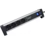 Regleta de enchufes AS Schwabe 18361 con interruptor — negra/plateada, protección contra sobretensión para regletas múltiples