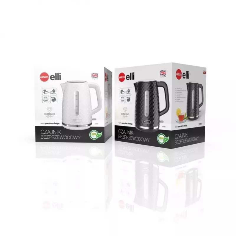 C280C ELDOM Hervidor de agua ELLI, capacidad 1,7 l, potencia 2200 W, Negro, Strix, Negro