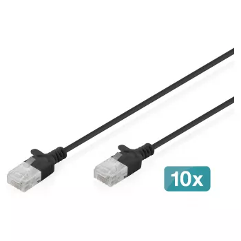 Cable de red DIGITUS CAT 6 U-UTP fino, 1 m, negro — pack de 10