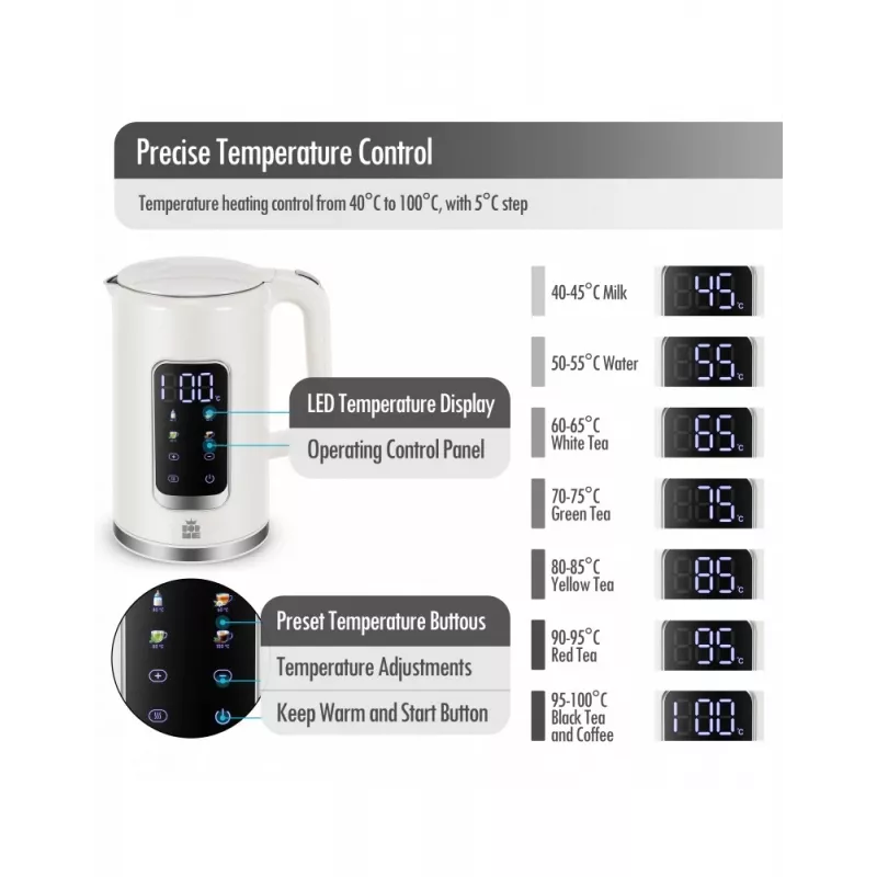Hervidor Forme FKG-8217, inalámbrico, acero inoxidable, capacidad de 1,7 L