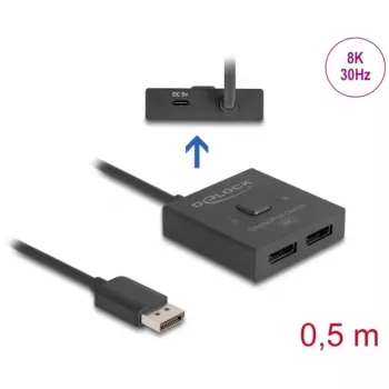 Delock - Distribuidor/conmutador de vídeo - 8K, bidireccional - 2 x DisplayPort - Sobremesa (18906)