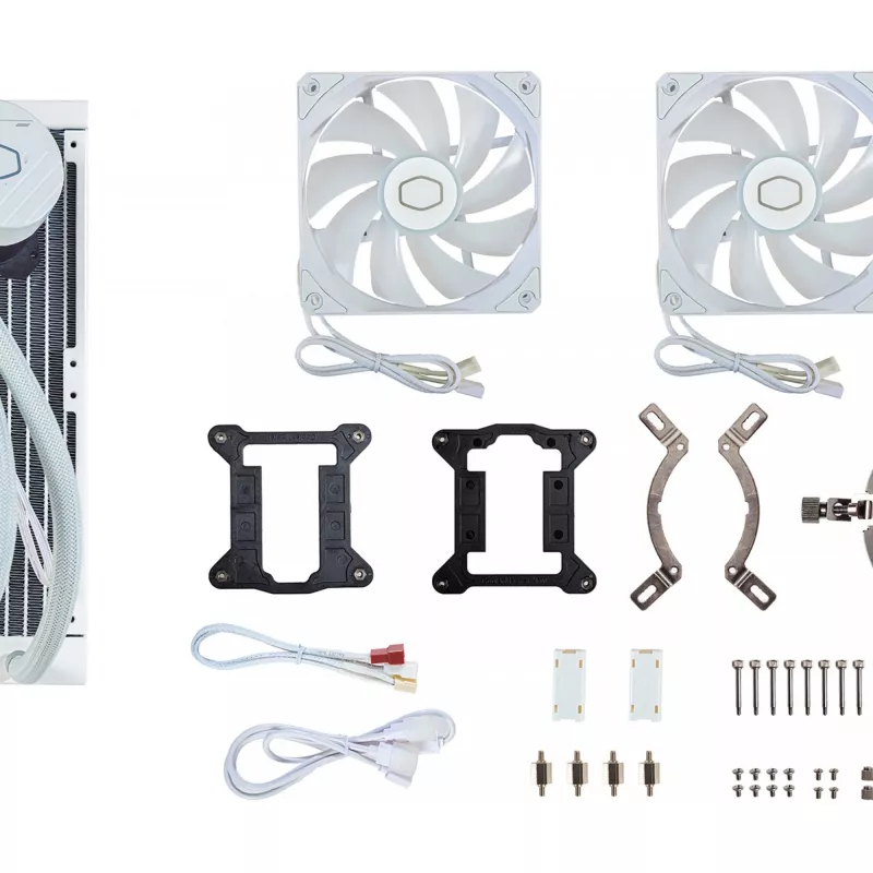Kit de refrigeración líquida Cooler Master MasterLiquid 240L Core ARGB blanco — radiador de 240 mm, ventilador de 120 mm, compatible con LGA1700/AM5/AM4 y zócalos anteriores