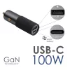 Akyga AK-CH-26 Cargador GaN para coche 12/24 V, 100 W, USB-C PD 3.0 + USB-A QC 3.0, gris