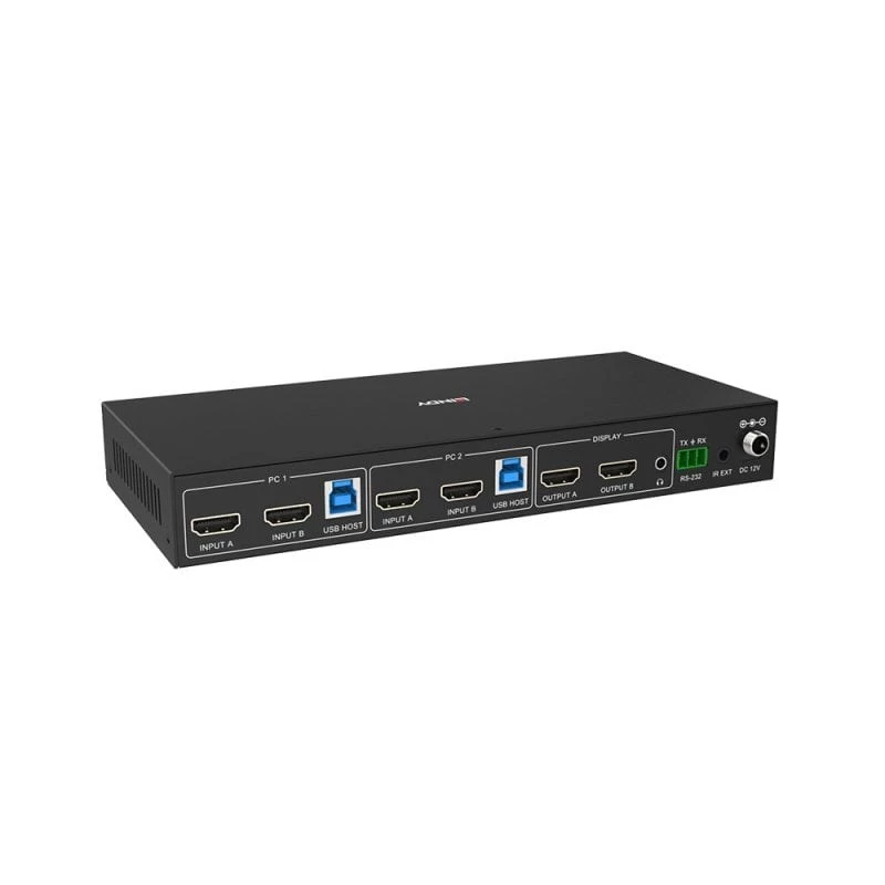 Conmutador KVM Lindy 2 puertos Dual Head HDMI 4K60, USB 3.0, 4096 x 2160 píxeles, 4K Ultra HD, Negro
