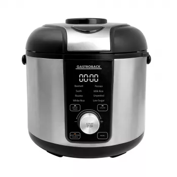 Olla arrocera GASTROBACK Rice Control Low Carb & Steam, 3 L, 450 W, negra/acero inoxidable