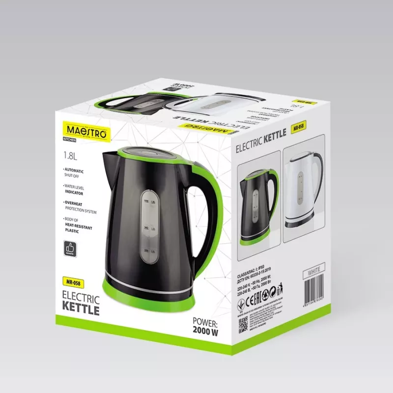 Hervidor de agua eléctrico Maestro MR-058-Negro — capacidad 1,8 L, potencia 2000 W