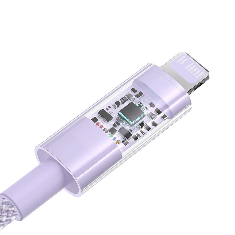 Cable de carga rápida USB-C a Lightning Baseus Gem 1 m 20 W Violeta, revestimiento de nailon, Lightning de 7 pines