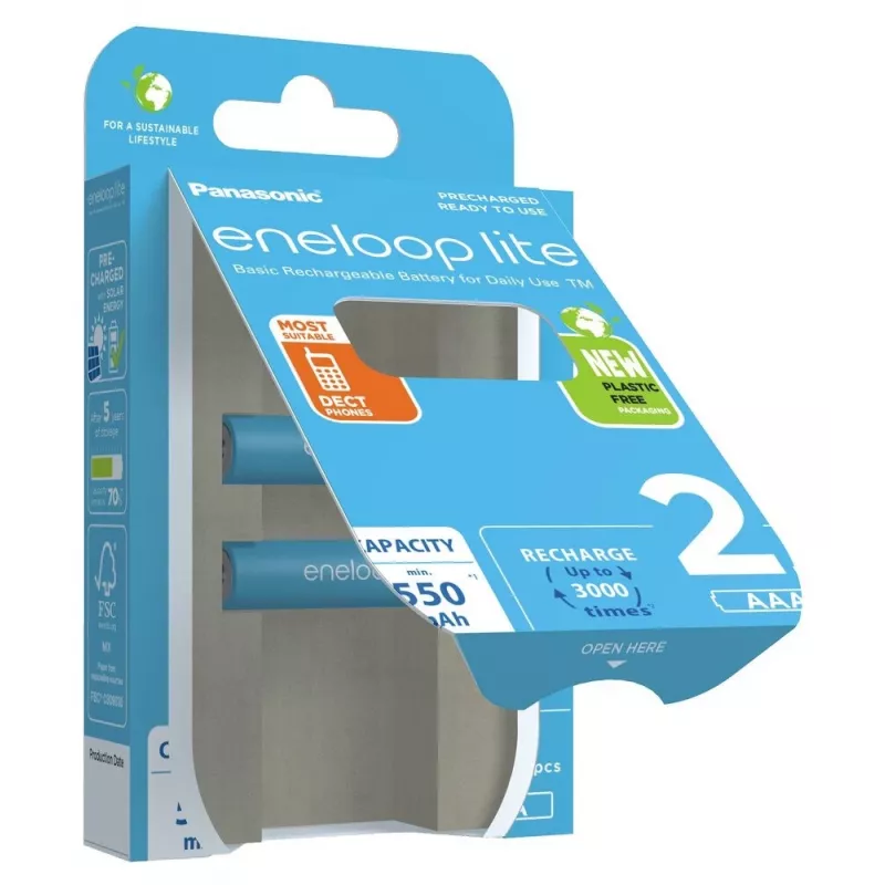 Baterías recargables PANASONIC ENELOOP LITE AAA 550 mAh 2 uds. (BK-4LCCE/2CP)