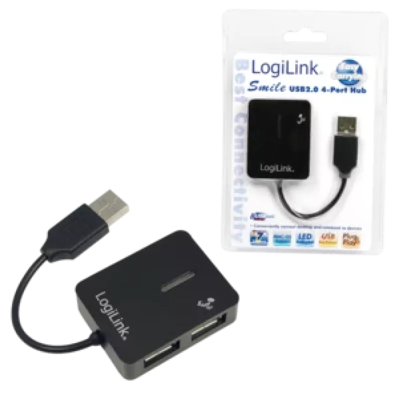 Hub USB LOGILINK UA0139 – 4 puertos USB 2.0, 480 Mbit/s, negro