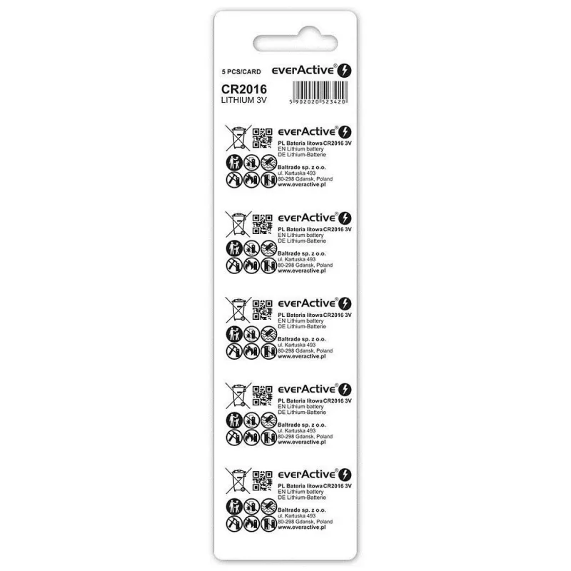Pilas de litio Mini CR2016 Blíster 5 uds. - Pila - CR2016 (CR20165BL) - Everactive