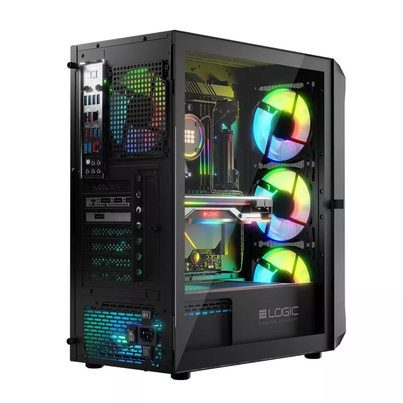 Carcasa LOGIC CONCEPT Portos ARGB ATX Mid-Tower, negra