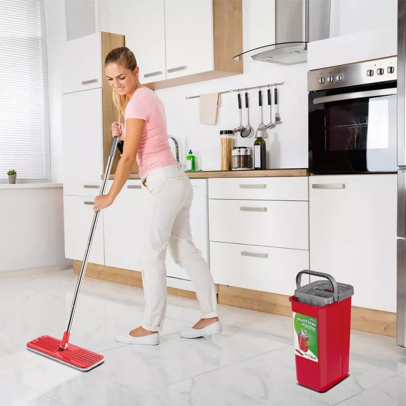 GB870 MaxiClean Set de fregona plana con cubo de limpieza 2 en 1 5,7L set de fregona suelo sistema de limpieza limpiador cabezal giratorio 360°