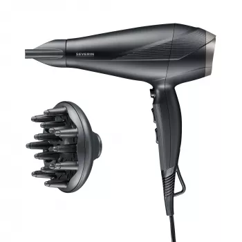 Secador de pelo SEVERIN HT0167 negro/plata, 1600 W, diseño compacto plegable