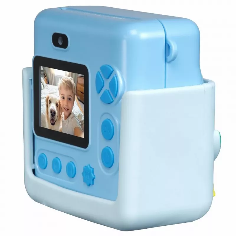 Denver KPC-1363BU Cámara de impresión instantánea infantil Dino con impresora térmica, 20 MP, azul