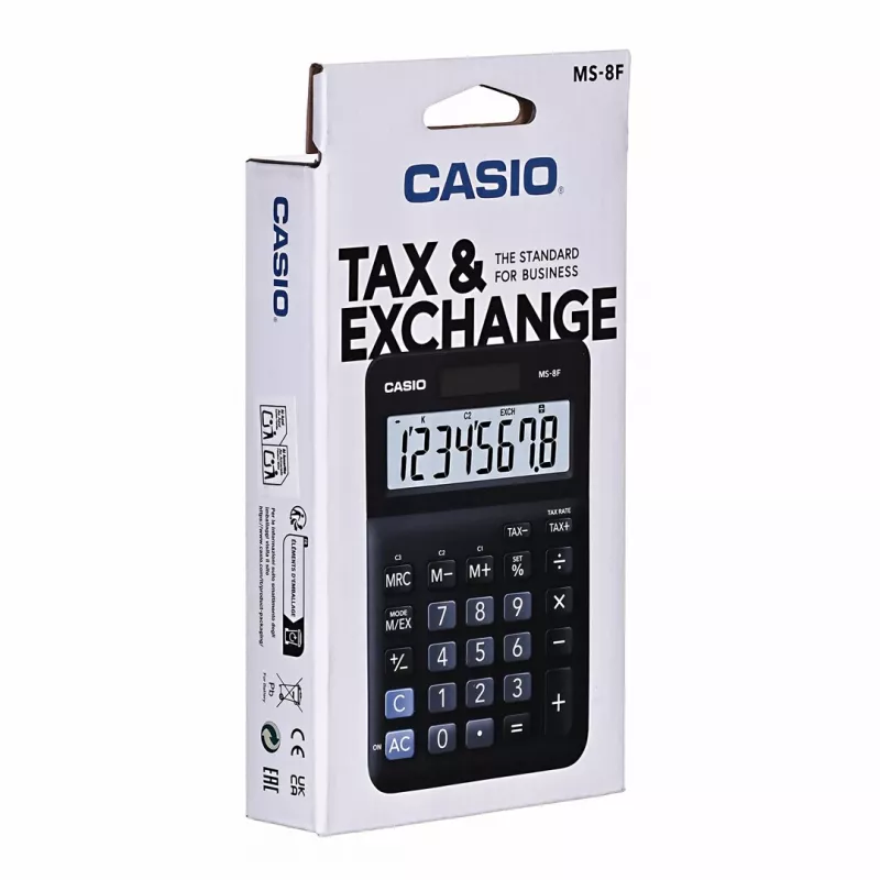 Casio MS-8F calculadora de sobremesa básica, de 8 dígitos, a pilas/solar, negra