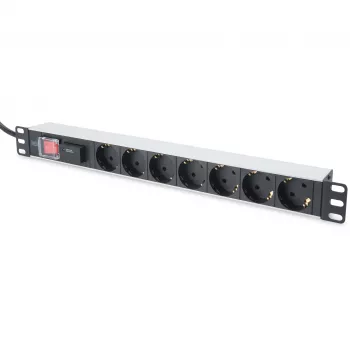 Regleta de enchufes de aluminio Digitus con interruptor, 7 tomas de seguridad, cable de 2 m con protección contra sobretensiones