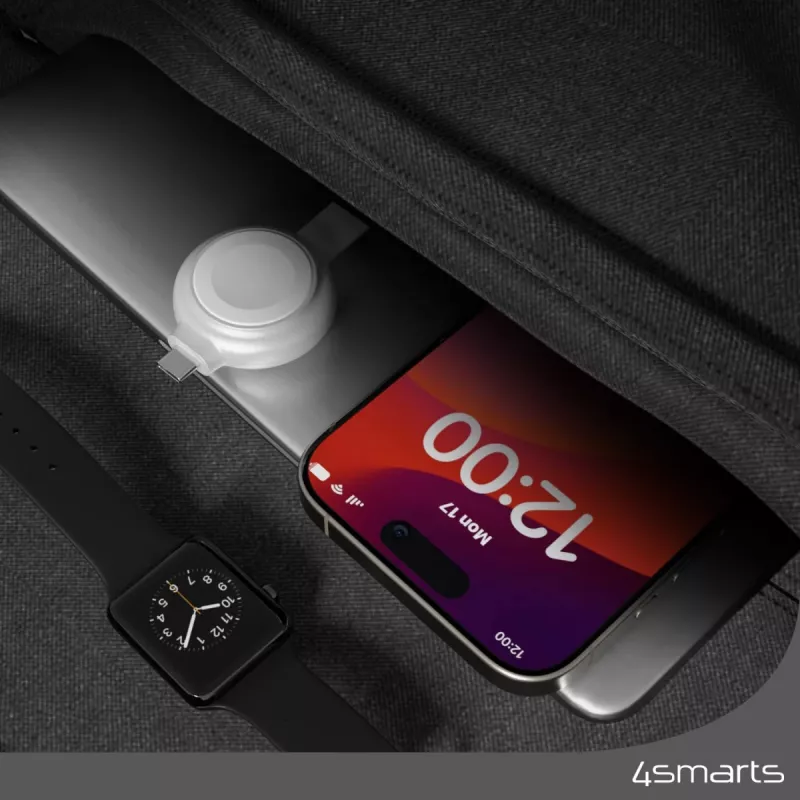 Cargador 4smarts QI2 smartwatch plateado USB carga rápida inalámbrica