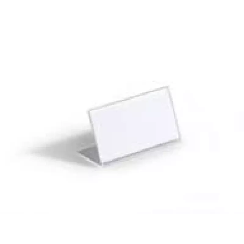 Durable 8055-19 Soporte para tarjeta de nombre de mesa, forma de L, 52 x 100 mm, acrílico, transparente, pack de 10