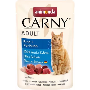Comida húmeda para gatos animonda Carny Adult Ternera y pintada 85 g sobre, sin cereales, sin gluten ni azúcar