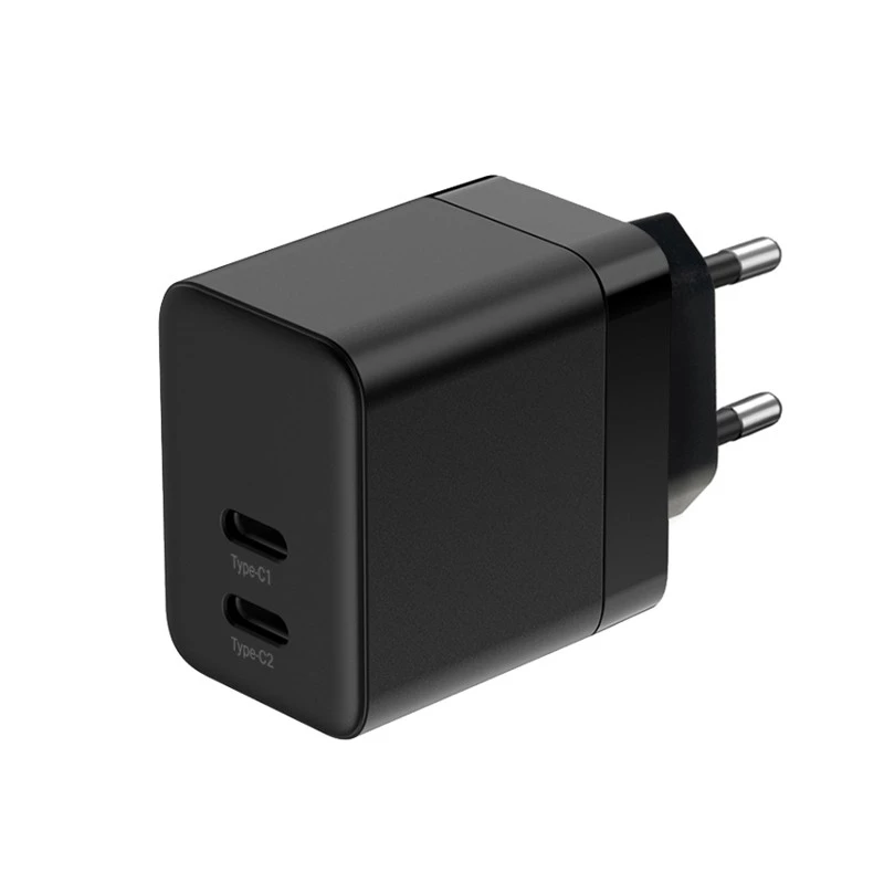 Cargador de pared Crong Ultra Compact GaN 35W PD 3.0 2x USB-C (negro)
