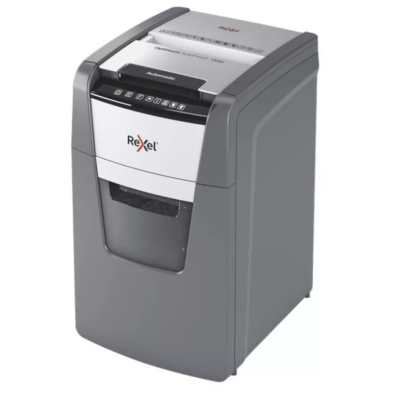 Rexel Optimum AutoFeed+ 130M destructora de papel, microcorte 2 x 15 mm, P-5, 130 hojas, depósito de 44 l