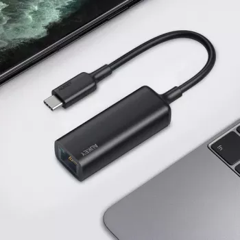 Adaptador Ethernet Aukey CB-A30 USB‑C a Gigabit RJ45 10/100/1000 Mbps, USB 3.0, aluminio, indicadores LED