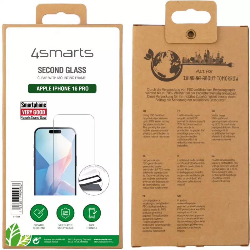 Protector de pantalla 4smarts 541201 para iPhone 16 Pro cristal templado