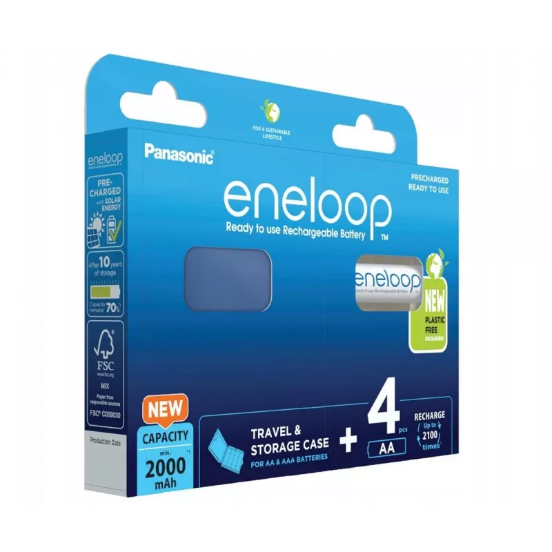 Baterías PANASONIC ENELOOP AA 2000 mAh 4 uds. + estuche (BK-3MCDE/4CP+CASE)