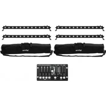 Set de barra LED EUROLITE 4x LED BAR-12 QCL RGBW con 2 bolsas blandas y controlador