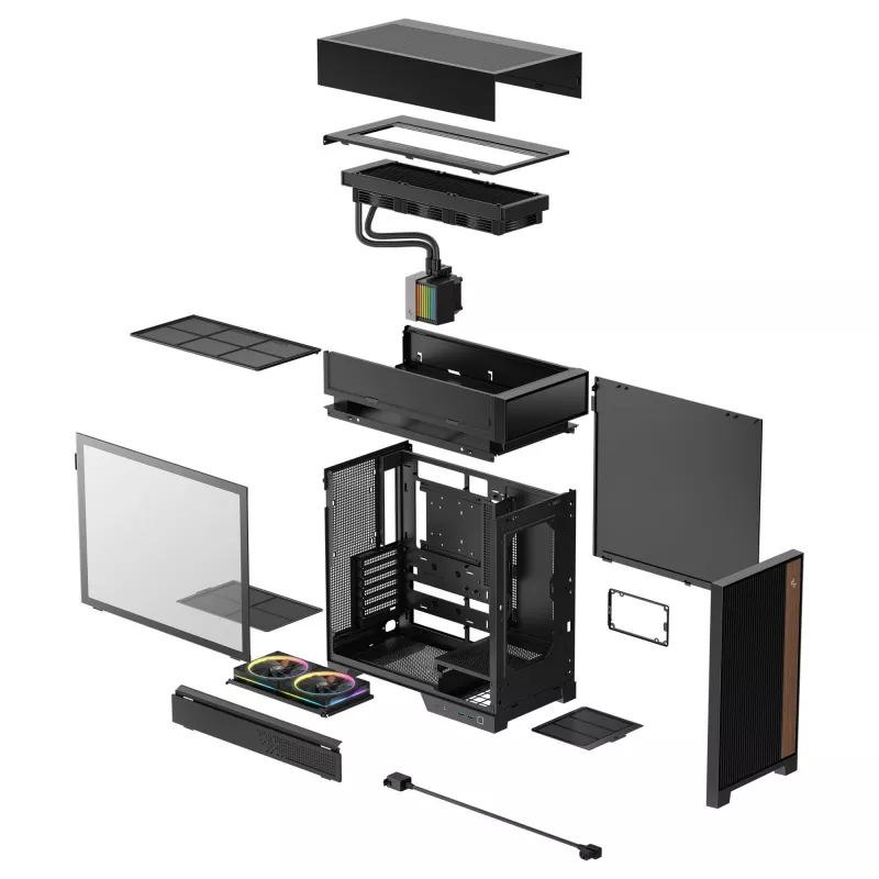 Caja de PC de sobremesa DeepCool CL6600 Negra — compatible con fuentes ATX/PS2/SFX/SFX-L, ventilador frontal de 140 mm, superior/trasero de 120/140 mm, unidades de 2,5/3,5
