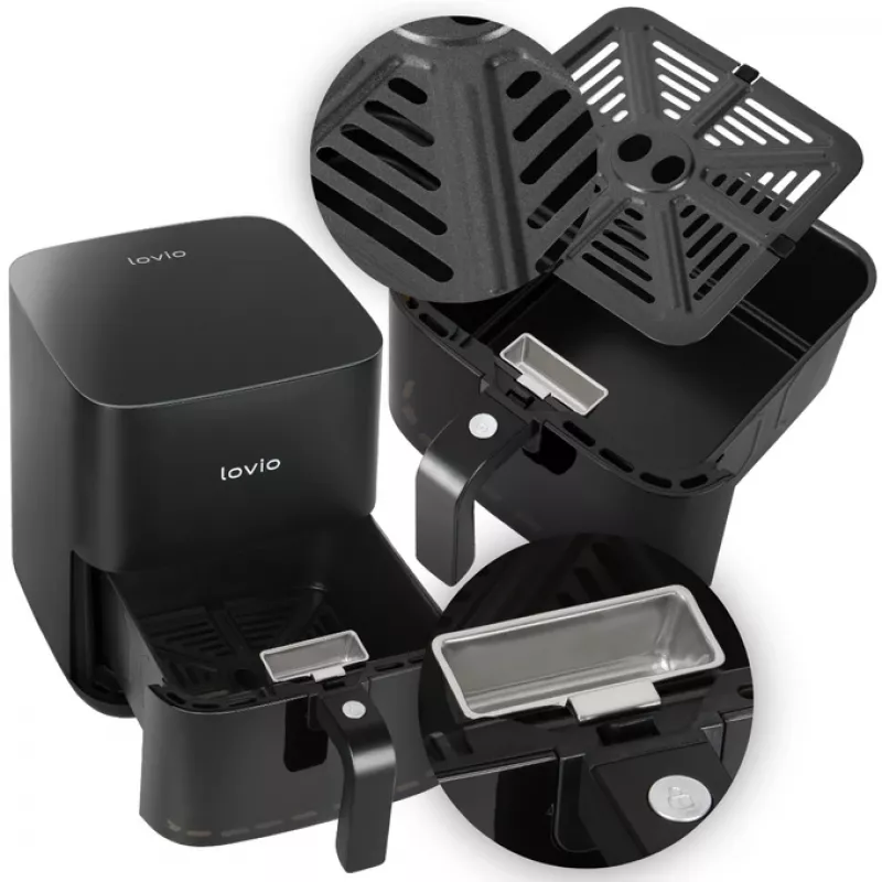 Freidora de aire Lovio LVAF001BK 5 l negra — freidora de aire compacta, capacidad de 5 litros