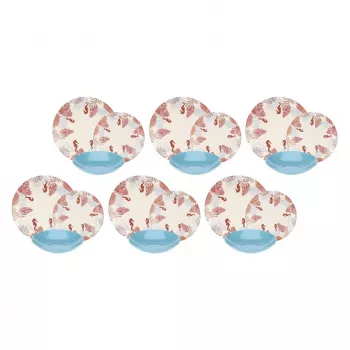 Vajilla Rose&Tulipani R18400TA18 para 6 personas, set de porcelana de 18 piezas