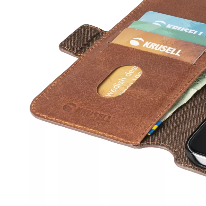 PhoneWallet Krusell para Samsung Galaxy S21+ vintage cognac — funda para móvil con cartera